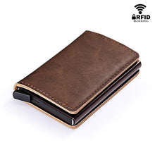 Load image into Gallery viewer, Vintage RFID leather credit card holder with sleek design and security. Made from vegan leather for stylish and ethical use.