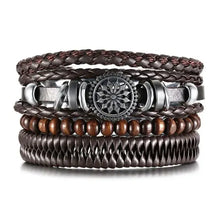 Cargar imagen en el visor de la galería, Vnox braided wrap leather bracelets set with zinc alloy accents, vegan leather, ethnic charm, durable design for men