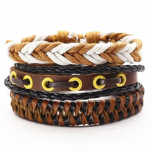 Cargar imagen en el visor de la galería, Brown and black men's leather bracelets with braided designs for rugged sophistication and unique style