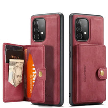 Cargar imagen en el visor de la galería, Vegan leather wallet magnetic case for Samsung Galaxy S21 Ultra with card slots, shown open and closed, in rich maroon color.