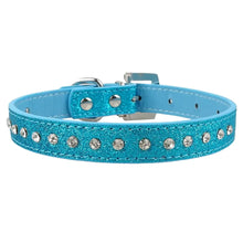 Cargar imagen en el visor de la galería, Blue glitter adjustable puppy and cat collar with rhinestone accents.