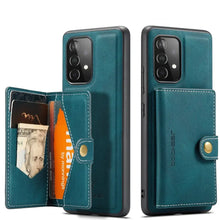 Cargar imagen en el visor de la galería, Vegan leather wallet card slot magnetic case for Samsung Galaxy S21 Ultra 5G in teal, showcasing retro design and practical features.