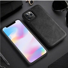 Load image into Gallery viewer, Luxury hybrid leather iPhone case with premium protection against drops and scratches, featuring elegant design and soft TPU frame.