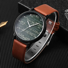 Load image into Gallery viewer, Casual-Style Watch with brown leather strap and mathematical equation dial, perfect for elevating everyday looks with style and durability.