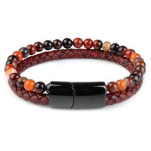 Charger l'image dans la galerie, Genuine leather bracelet with natural stone accents and elegant clasp, showcasing luxury and sophisticated style.