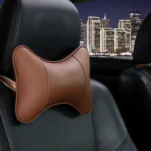 Cargar imagen en el visor de la galería, PU leather car neck pillow for head pain relief on car seat at night city backdrop