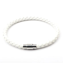Load image into Gallery viewer, White braided bracelet with magnetic buckle closure, offering sleek design and easy wear.