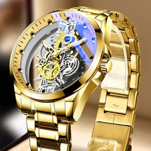 Load image into Gallery viewer, Skeleton Vintage men's watch with stainless steel band, open-face dial showcasing intricate gears, combining style and sophistication.