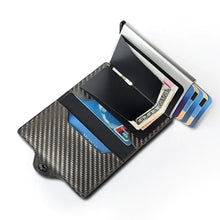 Load image into Gallery viewer, Open Airtag wallet money bag in leather showing organized cards and cash with sleek, stylish design for everyday use.