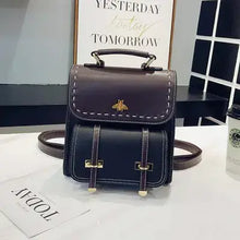 Load image into Gallery viewer, Vintage paneled PU leather women's backpack with bee emblem, ideal for fashion-forward explorers.