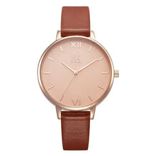 Load image into Gallery viewer, Luxury watch with a rose gold dial and brown leather strap, epitomizing elegance and timeless craftsmanship for sophisticated style.