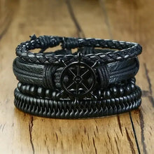 Cargar imagen en el visor de la galería, Vnox 4Pcs Braided Wrap Vegan Leather Bracelets with Zinc Alloy Accents and Lace-up Clasp