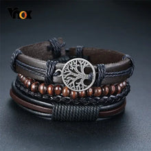 Cargar imagen en el visor de la galería, Braided wrap leather bracelet with tree of life charm, sophisticated design, durable and stylish.