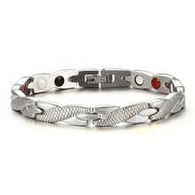 Load image into Gallery viewer, Stylish magnetic therapy bracelet with silver design intended to enhance energy and vitality.