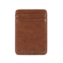 Cargar imagen en el visor de la galería, Premium leather magic wallet with sleek design for card and cash organization, front view in brown leather finish.