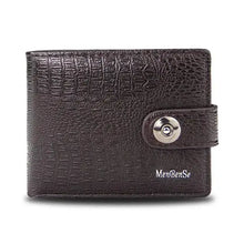 Cargar imagen en el visor de la galería, Men's retro woven pattern leather wallet with snap closure and textured design.