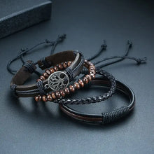 Cargar imagen en el visor de la galería, VNOX vegan leather wrap bracelets set with zinc alloy charm and braided design, featuring ethnic style for men. Durable and stylish.
