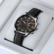 Cargar imagen en el visor de la galería, Timeless Men's Casual Leather Watch with black strap, featuring a sophisticated dial and durable design, perfect accessory for any occasion.
