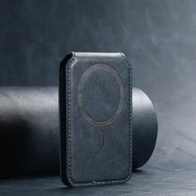 Cargar imagen en el visor de la galería, Luxury Leather MagSafe Magnetic Card Holder for iPhone in elegant blue, designed for iPhone 14 to 15 Plus, enhances phone and card organization.