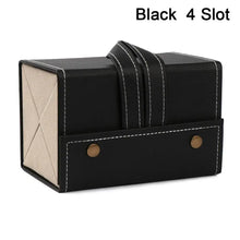 Cargar imagen en el visor de la galería, Black 4-slot portable eyeglasses storage case made of vegan polyurethane leather, featuring a sleek design with white stitching.