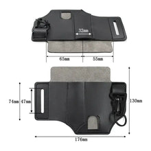 Cargar imagen en el visor de la galería, Tactical multi tool belt bag in vegan leather with dimensions and multiple compartments for organized tool storage.