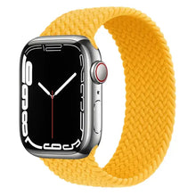 Load image into Gallery viewer, Yellow nylon elastic strap with braided design for Apple Watch, compatible with Series SE/7/6/5/4/3/2/1, 38mm to 45mm sizes.