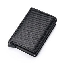 Cargar imagen en el visor de la galería, Sleek vegan leather RFID-blocking credit card holder for men, stylish minimalist design in black, perfect for everyday carry