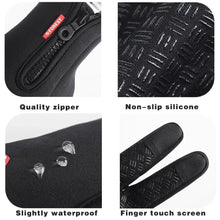 Load image into Gallery viewer, Winter cycling gloves with quality zipper, non-slip silicone, waterproof material, and finger touch screen compatibility for outdoor sports.