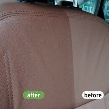 Cargar imagen en el visor de la galería, Car seat before and after using leather conditioner with visible restored shine and color difference.
