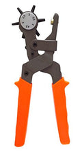 Cargar imagen en el visor de la galería, eZthings leather-craft revolving punch pliers with orange handles and adjustable round punch heads for belt and leather hole punching