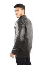 Cargar imagen en el visor de la galería, Model wearing REED Men's Premium Lambskin Leather Blazer, showcasing classic design and luxury feel of imported leather jacket.