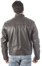 Cargar imagen en el visor de la galería, Back view of REED Men's Black Knock Around Biker Jacket in Naked Cow Leather with Zip Out Lining.