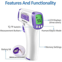 Cargar imagen en el visor de la galería, Infrared forehead thermometer with high caliber sensor, LCD display, non-contact design, ideal for medical offices and hospitals.