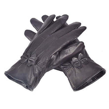 Load image into Gallery viewer, Reed Women's Genuine Leather Warm Lined Driving Gloves with bow detail, ideal for cold weather and stylish driving.