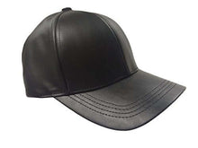 Load image into Gallery viewer, Unisex PU Leather Curved Bill Baseball Cap Hat, adjustable Velcro back, one size fits all, black, imported, timeless classic style.