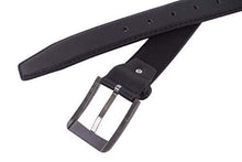 Load image into Gallery viewer, Classic black PU leather men's belt with flat buckle for dress or casual wear.