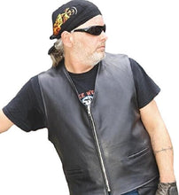 Cargar imagen en el visor de la galería, REED Men's Naked Cow Leather Motorcycle Zipper Vest, USA made, featuring adjustable side lacing for a custom fit and maximum durability.