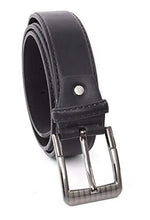 Load image into Gallery viewer, Classic black PU leather men's belt with solid buckle, perfect for dress or casual wear by REED