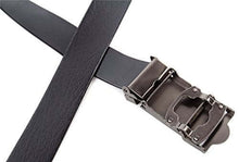Charger l'image dans la galerie, Black PU leather belt with automatic buckle, no holes, men's heavy-duty, one-size adjustable up to 48 inches, suitable for suits or jeans.