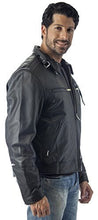 Charger l'image dans la galerie, REED Men's Black Leather Motorcycle Jacket with Vents and Biker Neck Warmer