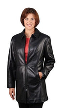 Cargar imagen en el visor de la galería, REED Women's Black Soft Lamb Skin Leather Coat with zip-out lining, ideal for everyday wear.