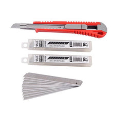 Cargar imagen en el visor de la galería, eZthings utility knife with red handle and 30 snap-off blades set for cutting cardboard, plastic, leather, and more.