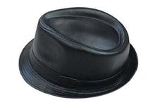 Cargar imagen en el visor de la galería, REED Men's Fedora Hat with Gangster Style Brim, Black PU Leather, Indented Crown, Classic Fashion for Year-Round Wear