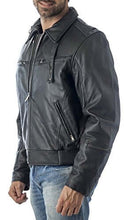 Charger l'image dans la galerie, Men's black leather motorcycle jacket with vents and neck warmer by REED, featuring classic design and high-quality cow leather.