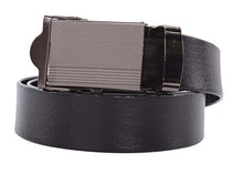 Charger l'image dans la galerie, Black no holes men's PU leather belt with automatic buckle, heavy duty and adjustable, up to size 48". Ideal for suits or jeans.