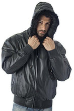 Charger l'image dans la galerie, Men's Hooded Leather Bomber Jacket - Bomber Jacket | Reed Sports Wear