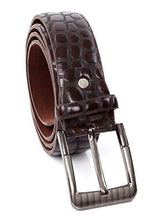 Load image into Gallery viewer, Crocodile print men's PU leather designer dress belt with shiny nickel buckle by REED.