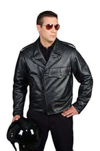 Cargar imagen en el visor de la galería, REED Men's Police Leather Motorcycle Jacket in black, made in USA, featuring premium cowhide for durability and style.
