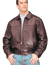 Cargar imagen en el visor de la galería, REED men's New Zealand lambskin leather jacket in black, featuring a sleek blouson style and zip-out feature, worn by a model.