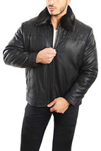 Cargar imagen en el visor de la galería, REED Men's Smooth Lamb Touch Faux Leather Jacket with Detachable Fur Collar, classic style and elegance, perfect for all seasons